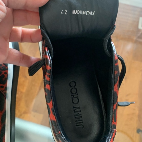 JIMMY CHOO Red/Black Leopard print Saffiano Leather Sneakers. Size 42 Menβs - Picture 4 of 6
